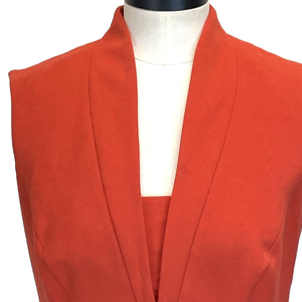Karen Millen Dress Sz 8 Accordion Midi Skirt Sleeveless Lined Orange Stretch - Picture 2 of 10